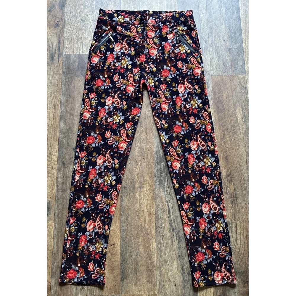 Coco Carmen Womens JR S/M Black , Multicolored Floral Leggings Pants. NEW